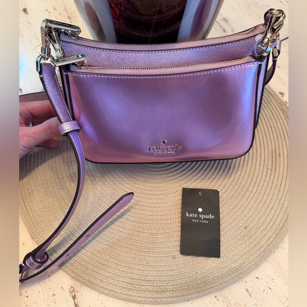 NWT Kate Spade DUO Shiny & Shimmery Light Purple Crossbody Bag Set with Strap